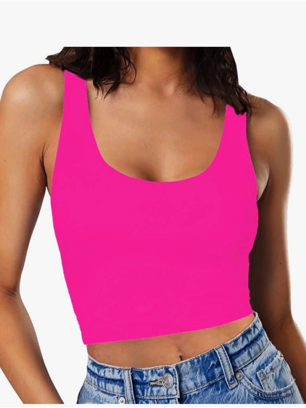 Hot Pink Scoop Neck Cropped Tank Top - Women large
